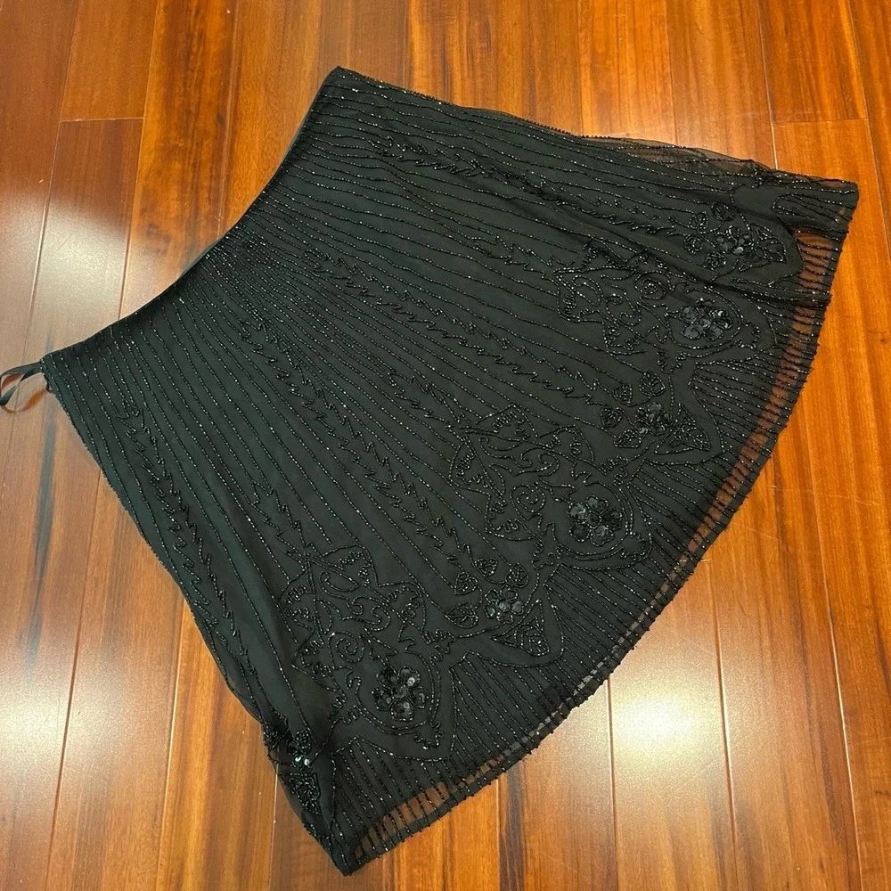 LAUREN Ralph Lauren Sequin Skirt Black Beaded A-Line Mini Midi Party New Size 14